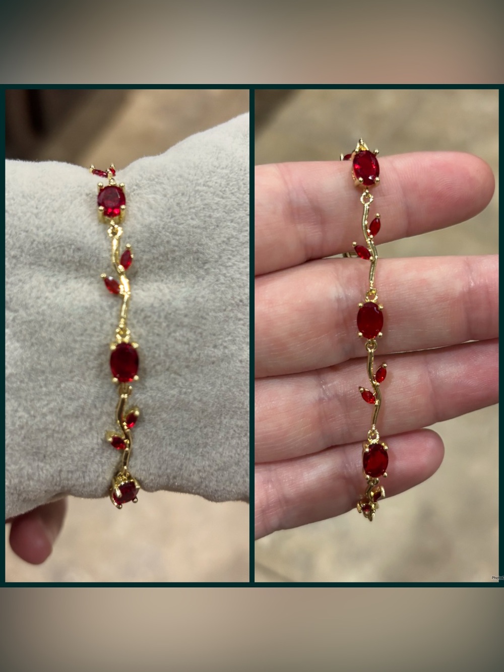 Gold Tone Bracelet with Red Rose Crystal Accents - Women Jewelry